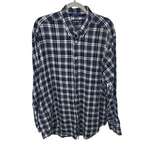 Nautica Mens Plaid Button Down Shirt Long Sleeve Size L G Green White Blue